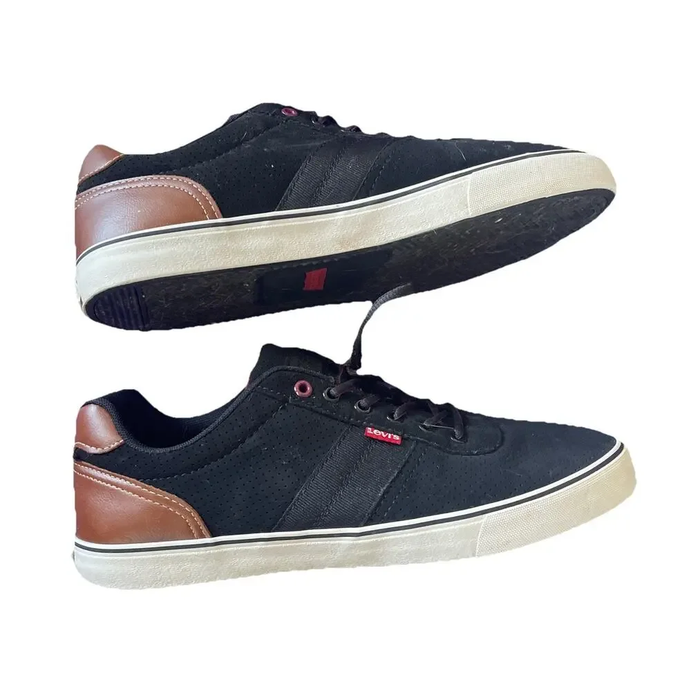 Levis Shoes Mens 12 Casual Sneakers Black Almond Toe Lace Up Logo Comfort‎